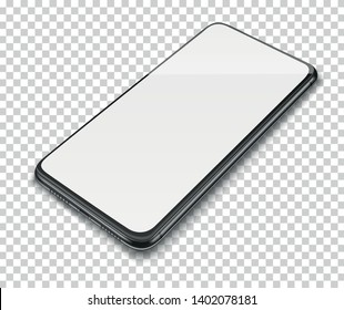 Realistic smart phone with blank screen isolated on transparent background. Vector illustration. 