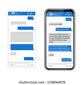 Realistic Smart Phone chatting sms template. Template for composing a dialogue. Chat bubbles for text. Social network concept. Mock up. Vector illustration.