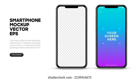 Realistic smart phone mockup silver and black mobile isolated vector eps concept with blank touch screen for UI UX. High detailed 3d vector smartphone in front view ready to show your app design.