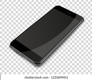 Realistic smart phone on transparent background. Vector illustration.