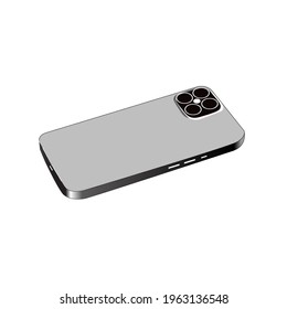 Realistic Smart Phone Silhouette Isolated on White Background. Steel Design. Back View. Vector Illustration