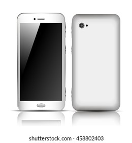 Realistic Smart Phone in White Design Front and Back View Isolated in White Color. 3D Vector Illustration