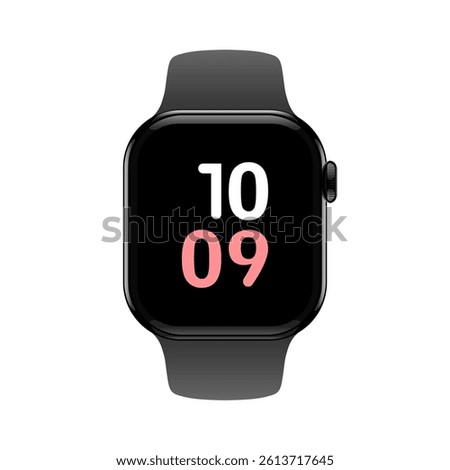 Realistic Smart Watch Black Screen Mockup Template. Modern Digital Fitness Smartwatch Device Technology Vector Illustration