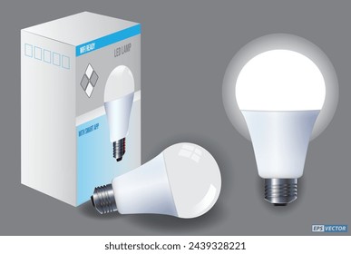 Realistic Smart Wifi LED bulb mockups with Smartphone and Remote. Eps