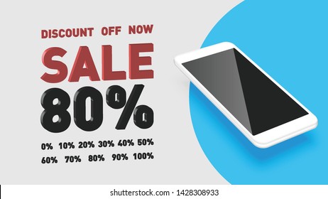 Realistic smartphone with 3D exchangeable promo text, vector illustration