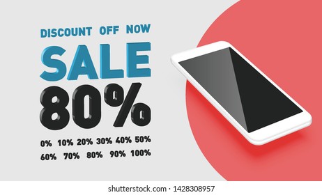 Realistic smartphone with 3D exchangeable promo text, vector illustration
