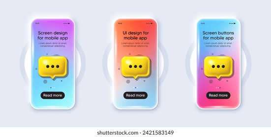 Realistic smartphone 3d mockup. Phone device template for presentation. Cellphone frame with 3d speech bubbles. Phone application with gradient screen, chat bubble. Cellphone app. Vector illustration - Powered by Shutterstock - Get 15% off with code: PIKWIZARD15