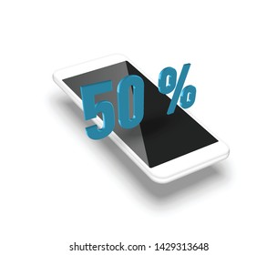 Realistic smartphone with a 3D percentage, vector illustration