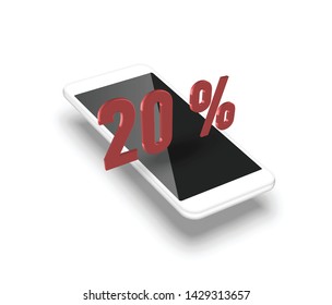 Realistic smartphone with a 3D percentage, vector illustration