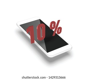 Realistic smartphone with a 3D percentage, vector illustration