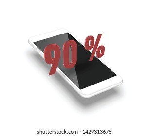 Realistic smartphone with a 3D percentage, vector illustration