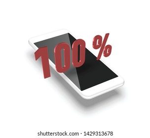 Realistic smartphone with a 3D percentage, vector illustration