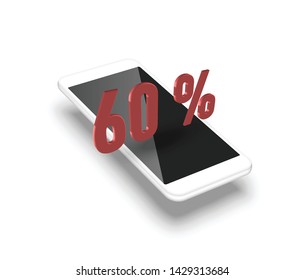 Realistic smartphone with a 3D percentage, vector illustration
