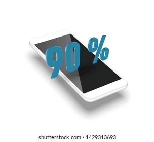 Realistic smartphone with a 3D percentage, vector illustration