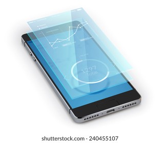 Realistisches Smartphone mit 3D-Bildschirm i einzeln auf weißem Hintergrund, Vektorgrafik