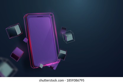 Realistic smartphone with Abstract geometric and technology futuristic concept. 3d Vector illustration