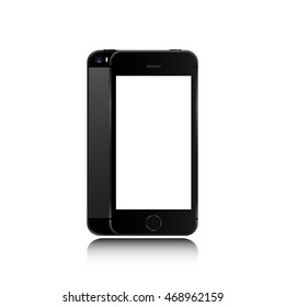 Realistic smartphone black color phone style mockup isolated on white background.  For web element and application mockup