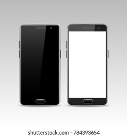 Realistic smartphone. Black realistic vector illustrations phone. Phone with white and black screen.