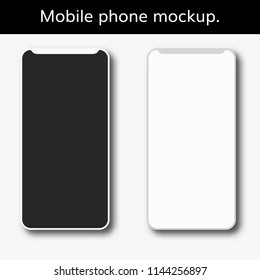 Realistic smartphone with blank screen. Isolated cell phone mockup.  white and black new modern telephone