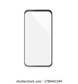 Smartphone realista con pantalla en blanco sobre fondo blanco