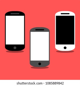 Realistic smartphone with blank screen. Red background cell phone mock up. White and black. Vector illustration