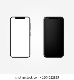 Realistic smartphone with blank screen.  White and black. Vector illustration