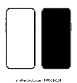 Smartphone realista con pantalla táctil en blanco aislada en fondo blanco. Teléfono móvil sin marco en la vista frontal. Mockup de dispositivos detallados de alta calidad. Ilustración vectorial.