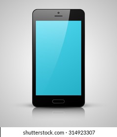 Realistic smartphone with  blue screen isolated on gray background
