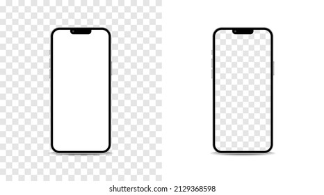 Realistic smartphone device mockup set. Phone with blank display isolated templates.