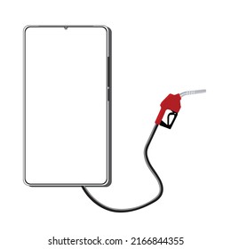 Smartphone realista con gas de combustible de gasolinera de fondo blanco. Concepto usar smartphone comprar un costo de gas. EPS.file.