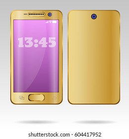 Realistic smartphone gold back and front view vector eps 10 