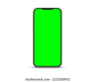 Smartphone realista con fondo de pantalla táctil con llave croma verde. Teléfono móvil sin marco en la vista frontal. Mockup de dispositivos detallados de alta calidad. Plantilla de fondo de pantalla. Ilustración vectorial 3d.