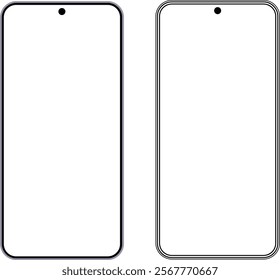 Realistic smartphone icon in flat and outline style with a camera screen, isolated on white background. Modern mobile device mockup. Vector illustration.