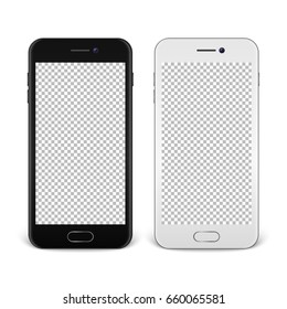 Realistic smartphone icon set - black and white - isolated on white background. Vector design template, EPS10 mockup.