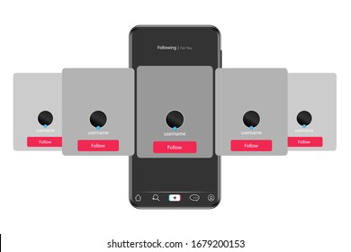 Realistic smartphone with interface carousel post on social network. Photo and video frame. Vector illustration.