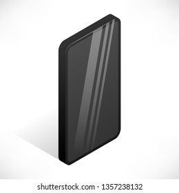 Realistic smartphone isometric view. Vector Illustration.3d black mobile phone with empty screen isolated on white background. For Web, Application, mockup