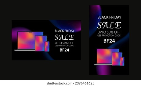 Realistic Smartphone, Laptop and Tablet Computer Promotion Banner. Smart Devices Presentation slide mockup on liquid bubbles background. Vector illustration.