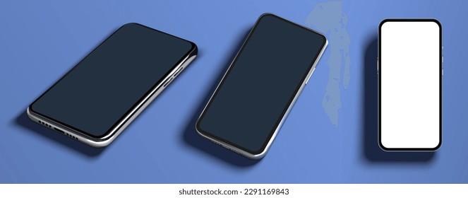 Realistic smartphone layout. Mobile phone frame with blank display, isolated templates, Different phones in different positions. Phone layout for presentation, template. Vector illustration