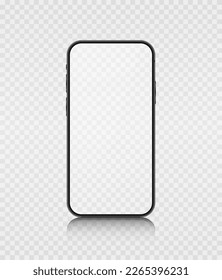 Diseño de smartphones realista en un fondo transparente. Teléfono móvil 3D con pantalla transparente. Ilustración vectorial.