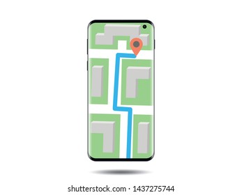 A realistic smartphone with a map on the screen isolated on the white background. Taxi app stock vector illustration. 