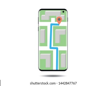 A realistic smartphone with a map on the screen isolated on the white background. Taxi app stock vector illustration. 