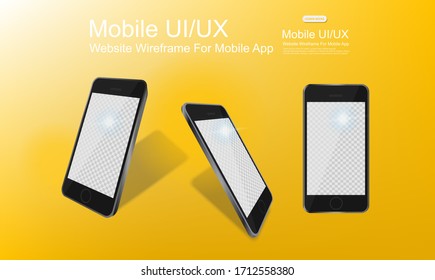 Realistic smartphone. Mobile phone with blank screen for presentations. UI/UX layout. Isolated smartphone on a yellow background