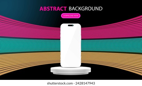 Realistic smartphone and mobile phone mockup with Colorful futuristic Sci-Fi abstract glowing neon lights Background. Smartphone abstract banner and background, vector illustration.