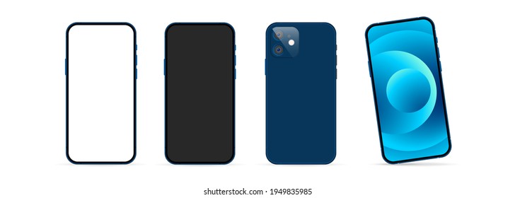 Realistic smartphone mock up set. Device display template. Vector EPS 10. Isolated on white background