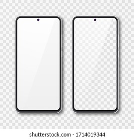 Realistic smartphone mock up set. Mobile phone display isolated on white gray background. 3D template illustration. Vector illustration.