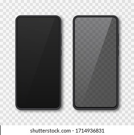 Realistic smartphone mock up set. Mobile phone display isolated on white gray background. 3D template illustration. Vector illustration.