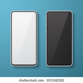 Realistic smartphone mock up set. Mobile phone display. 3D template illustration. Vector illustration.