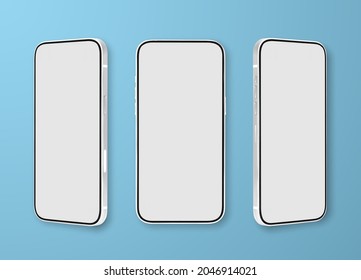 Realistic smartphone mock up set. Mobile phone display. 3D template illustration. Vector illustration.