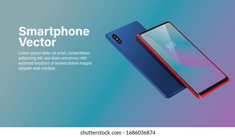 Realistic smartphone Mock Up Vector Illustration, Mobile Device Vector, Modern Red And Blue Smartphone With Shiny Screen