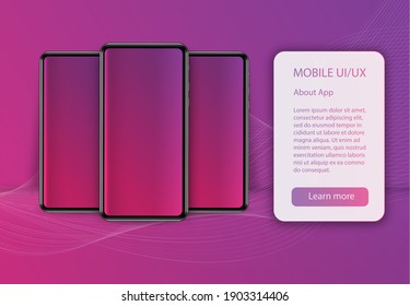 Realistic smartphone mockup. 3d mobile phone with blank screen on gradient abstract background.